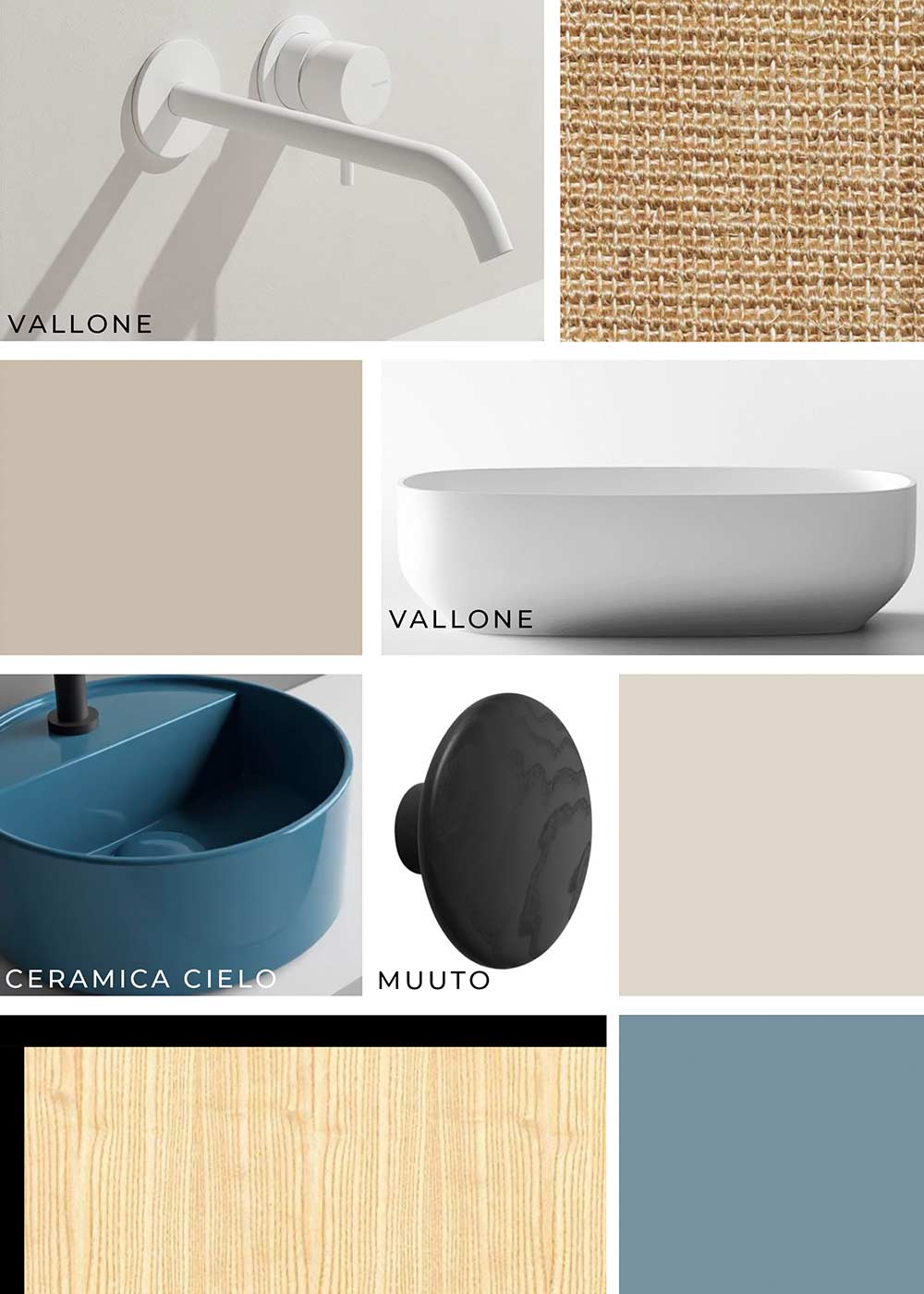 Moodboard für ein Badezimmerkonzept.